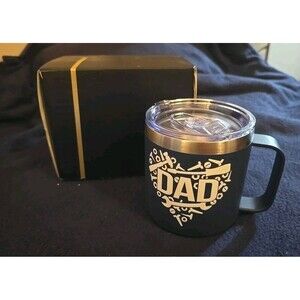 Insulated Stainless Steel Coffee Mug with Sliding Lid - Dad In Tool Heart NIB